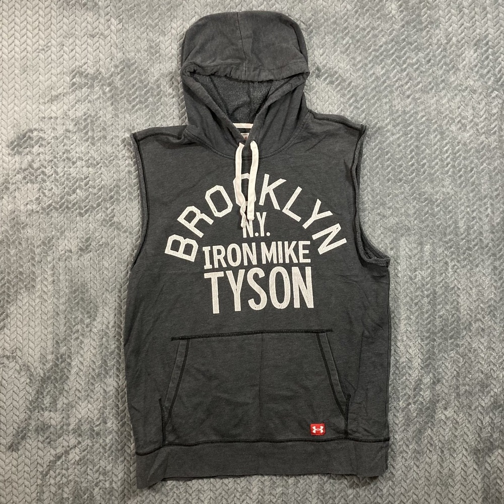 Under Armour Hoodie Mens Large Iron Mike Tyson Brooklyn Grey Sleeveless